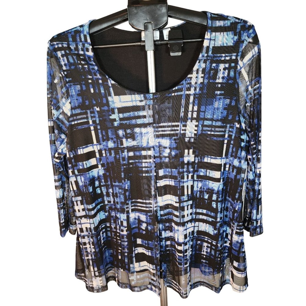 Black White Blue Petite XL Scoop‎ Neck Blouse Lined Pullover